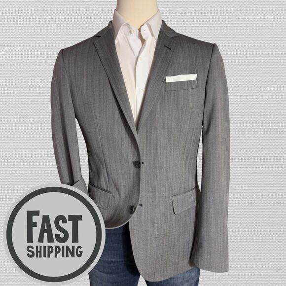 HUGO BOSS Mens Blazer Sport Coat Jacket Two Button Jacket 42R Gray Wool Suits - Picture 1 of 16
